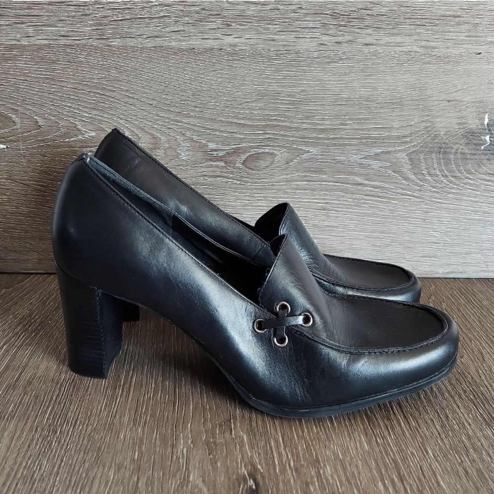 Vintage Connie Slip-on Heeled Dress Shoes Black Leather Size 7